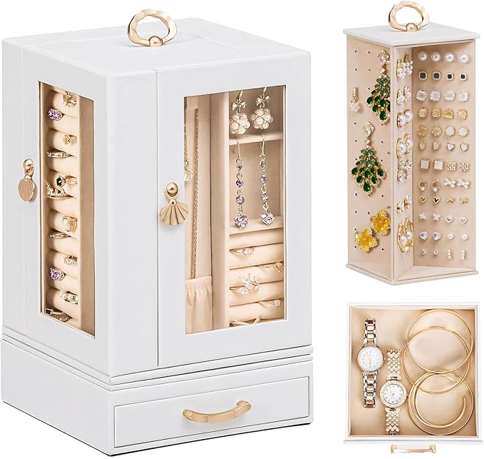 Enthralite Jewelry Box large for Dresser: Women Necklace Ring Storage Organizer with Compartments - Elegant Earring Holder...