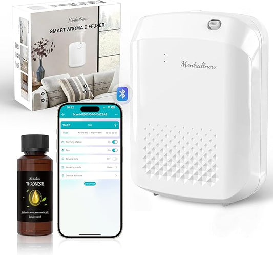 Waterless Essential Oil Diffuser, 2500 Sq.Ft Coverage, Bluetooth App Control, No-Noise Wall-Mounted Aroma Diffuser, 400ml,...