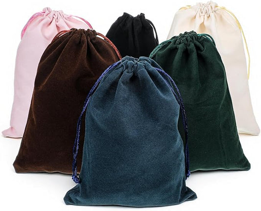 6 Pcs Gift Fabric Cloth Bag 7.8 x 6.2 inch 6 Colors Mixed Velvet Gift Bags Package Drawstring Pouch Soft Velvet Bag with D...