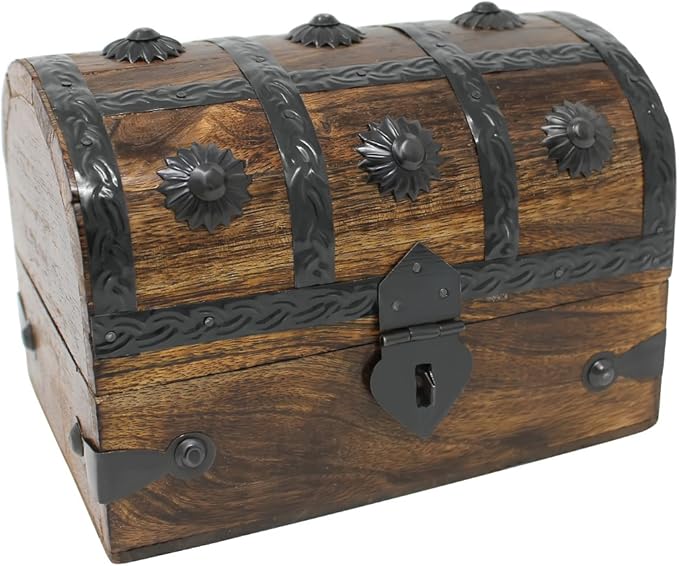 Nautical Cove Treasure Chest Keepsake and Decorative Wood Box (Medium 6.5x4.5x4.5) - Storage Box, Wooden Box with Hinged L...