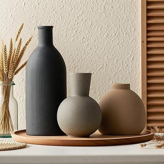 Ceramic Vase Set of 3, Vases Home Decor, Neutral Rustic Modern Farmhouse Decor, Pottery Vases for Pampas Grass Dried Fresh...