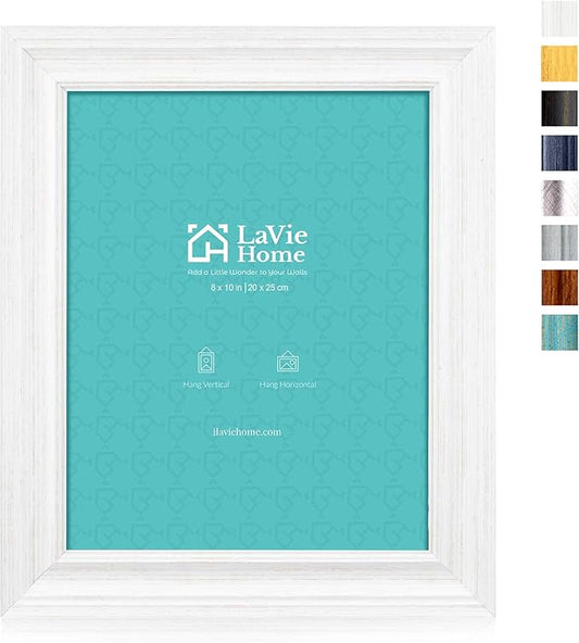 LaVie Home 8x10 Picture Frames (1 Pack, Distressed White) Rustic Photo Frame Set with Tempered Glass for Wall Mount & Tabl...
