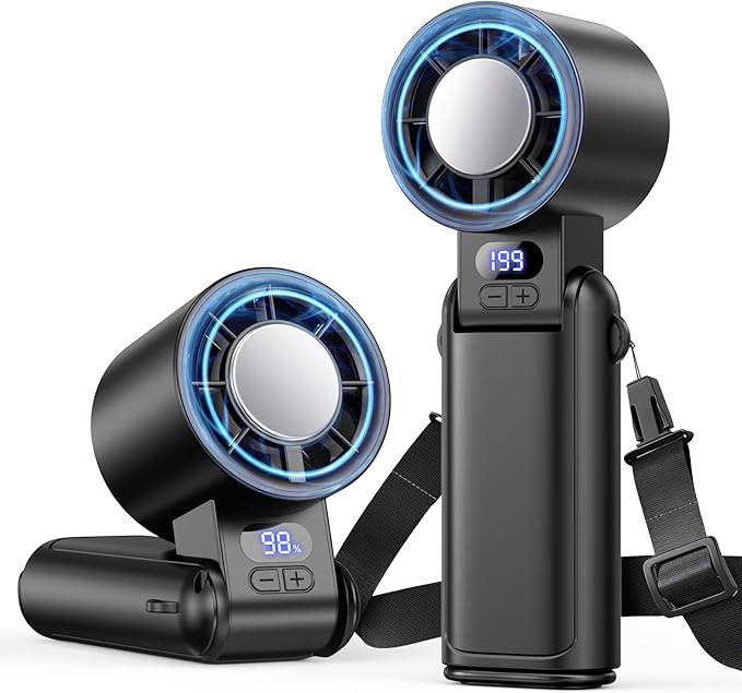 Deyhoc Portable Handheld Turbo Fan, 1-199 Speed Adjustable with LED Display, High-Power Motor, Rechargeable Battery, 4 IN ...