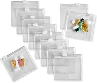 Zippered Pill Pouch Bags - 12 Pcs, Slide Lock Clear Plastic Mini Bags, BPA-Free for Pills Vitamins, Supplements, Medicatio...