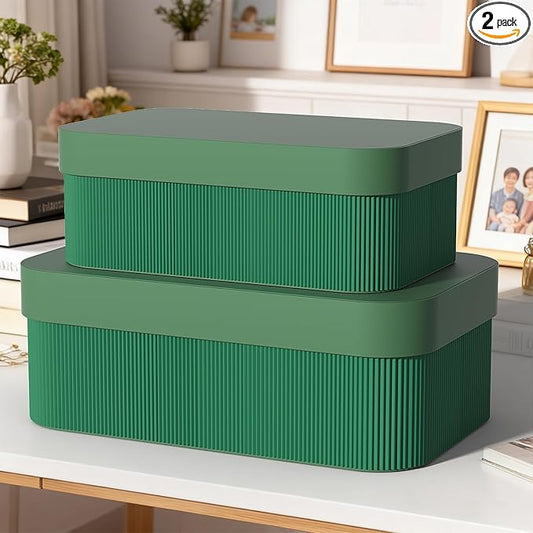 Decorative Storage Boxes with Lid - Multi-Purpose Cardboard Organizer Bins for Your Home Decor, Set of 2 Decorative Contai...