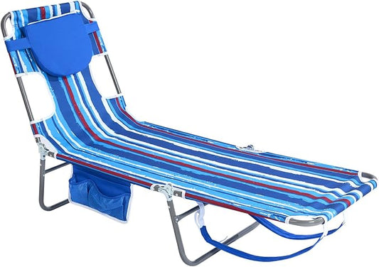 daystar SunnyFeel Beach Lounge Chair, Backpack Reclining Beach Chairs Lay Flat, Face Down Tanning Chair, Folding Camping C...