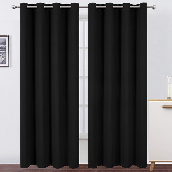 LEMOMO Blackout Curtains 52 x 84 inches Long Black Curtains Set of 2 Panels Thermal Insulated Room Darkening Curtains for ...