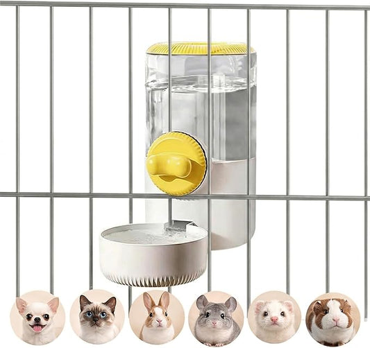 Auto Gravity Siphon Water Dispenser for Cage Hanging, 34OZ Capacity Hanging Automatic Pet Cage Waterer, Water Bowl for Cat...