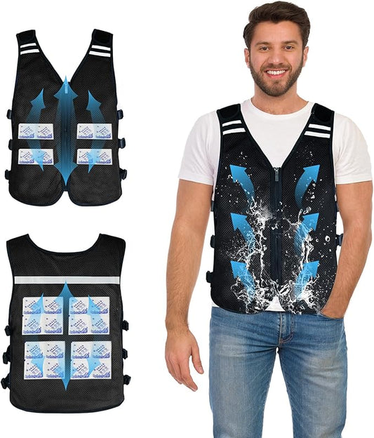 KkaFFe Cooling Vest for Hot Weather, Adjustable Cooling Jacket Safety Vest/Running Lightweight Vest/Reflective Vest/Ice Vest