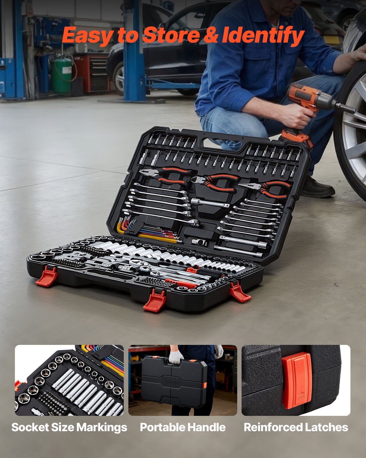 Mechanics Tool Set, 314-Piece Mechanic Tool Kit, 1/4 In, 3/8 In, And 1/2 In Drive, Metric Socket Set, Wrenches, Screwdriver Bits, Accessories, And Storage Case, For Automotive And Home Repair