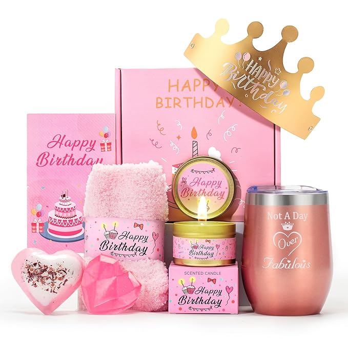 Birthday Gifts for Women Pink Gift Basket Friendship Gift Relaxing Set Best Friend Unique Gift Ideas for Women Gift Box fo...