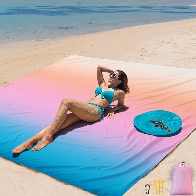 AISPARKY Beach Blanket Waterproof Sandproof Extra Large, Oversized Beach Mat, Quick Drying&Compact&Lightweight, Picnic Bla...
