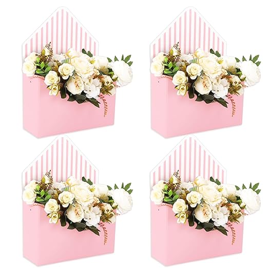 FYSUIMU 4Pcs Mother's Day Floral Envelope Box Empty Flower Stripe Paper Box Florist Bouquet Packaging Boxs for Valentine's...
