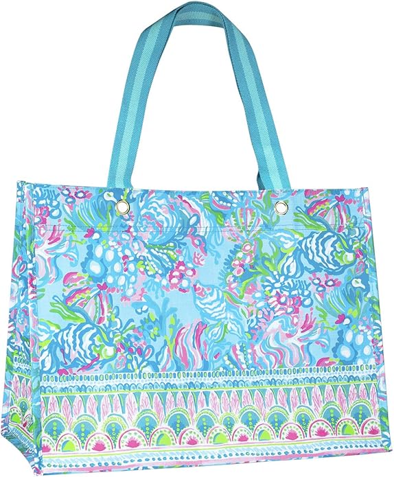Lilly Pulitzer XL Market Shopper Bag, Oversize Reusable Grocery Tote with Comfortable Shoulder Straps