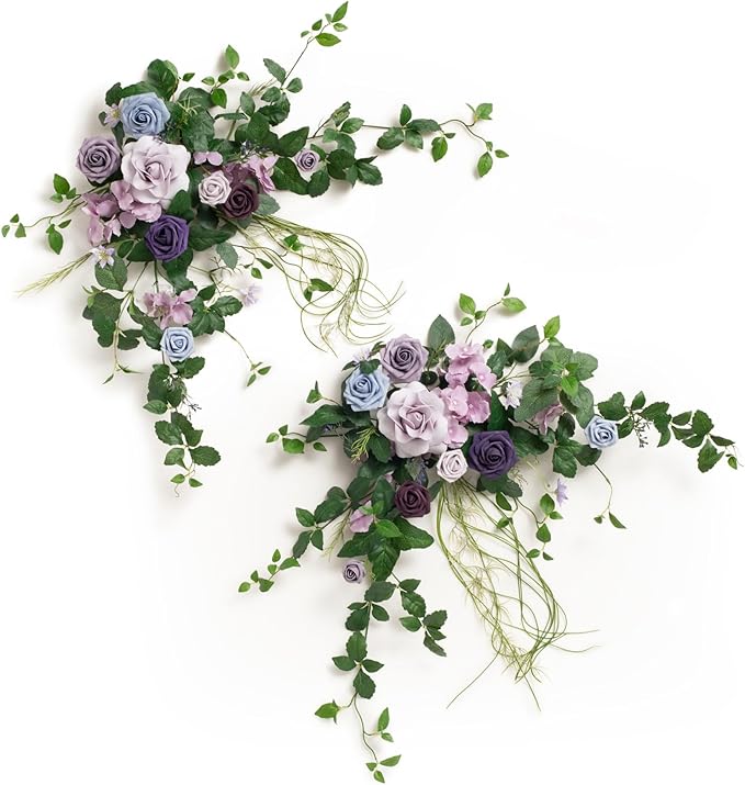 Ling's moment 2PCS Purple Artificial Flower Garland Wedding Arch Flowers Lilac Floral Swags Table Centerpieces Lavender Gr...