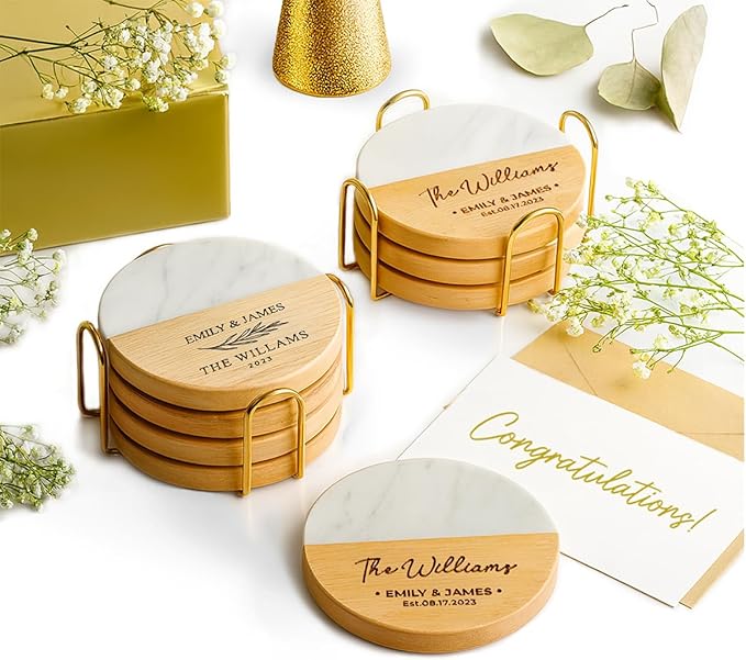 Personalized Coasters, Wedding Gift for Couple, Custom, Premium Craftsmanship Durability Tested, Custom Bar Coasters for D...