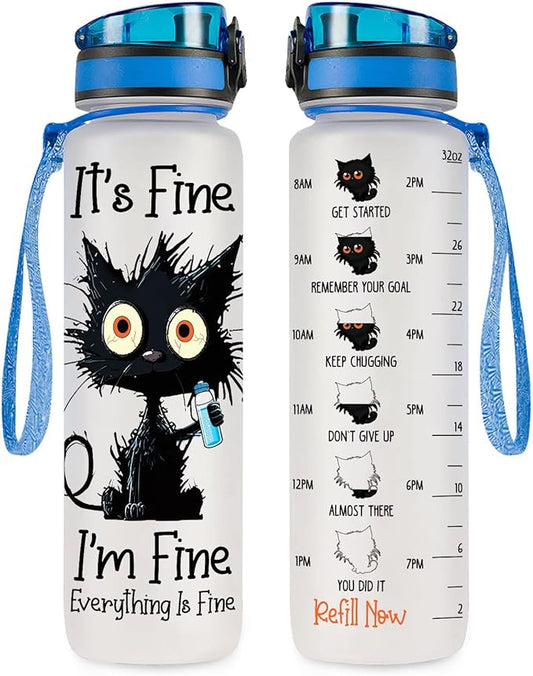 34HD Crazy Cat Water Bottle 32 oz Tritan Plastic, Its Fine Everything Is Fine Water Bottle, Funny Birthday Mothers Day Hal...
