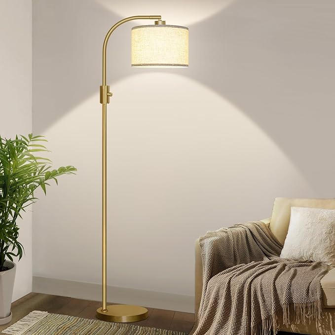 Nintiue Upgraded Modern Arc Dimmable Tall Standing Floor Lamp with Linen Shade, 1200 Lumens LED Bulb Included, for Living...