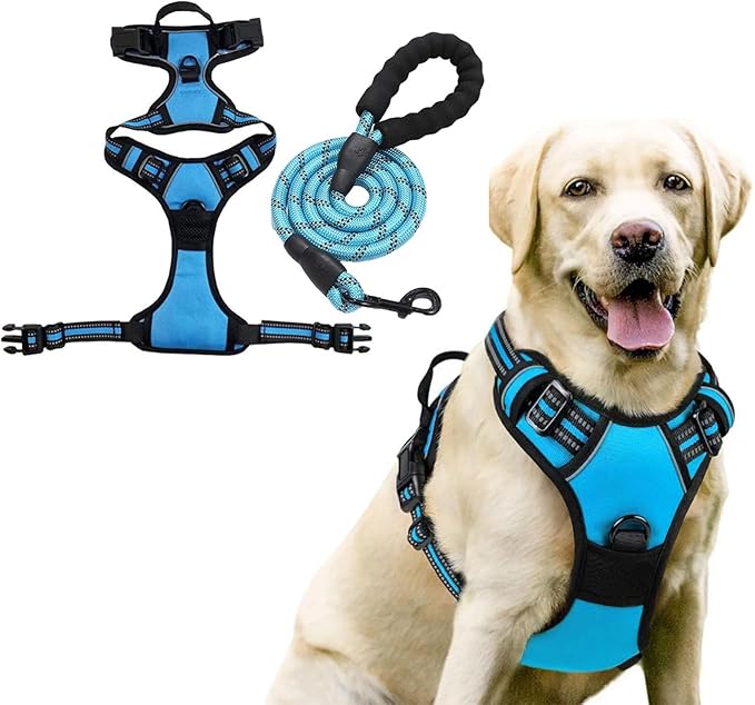 Dog Harness and Leash Set,Eflective and Breathable Pet Harness, Adjustable Comfortable Soft Padded Vest Harness Easy Contr...