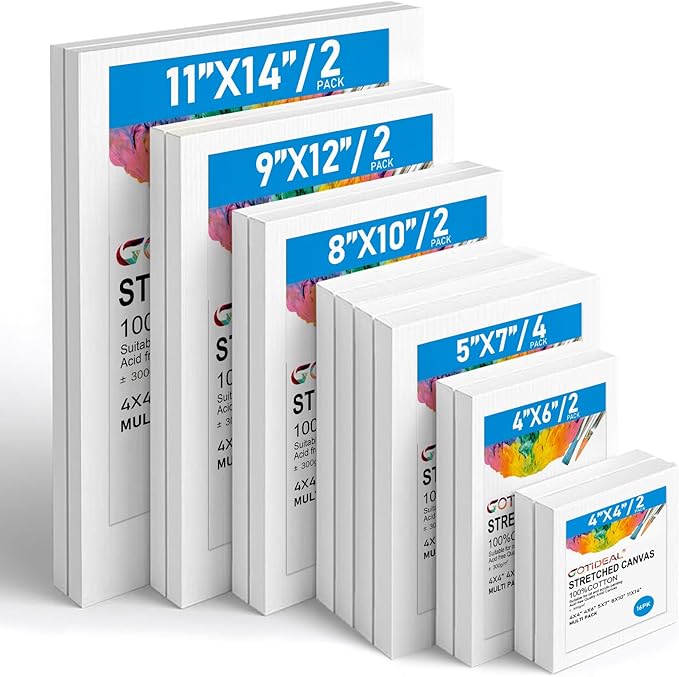 Gotideal Canvas for Painting, 14 Pcs Muti Pack Stretched Painting Canvas, Blank Paint Canvases for Acrylic, Oil, Art Suppl...