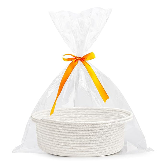 Pro Goleem Small Woven Basket with Gift Bags and Ribbons Durable Baskets for Mothers Day Gifts Empty Small Rope Basket for...