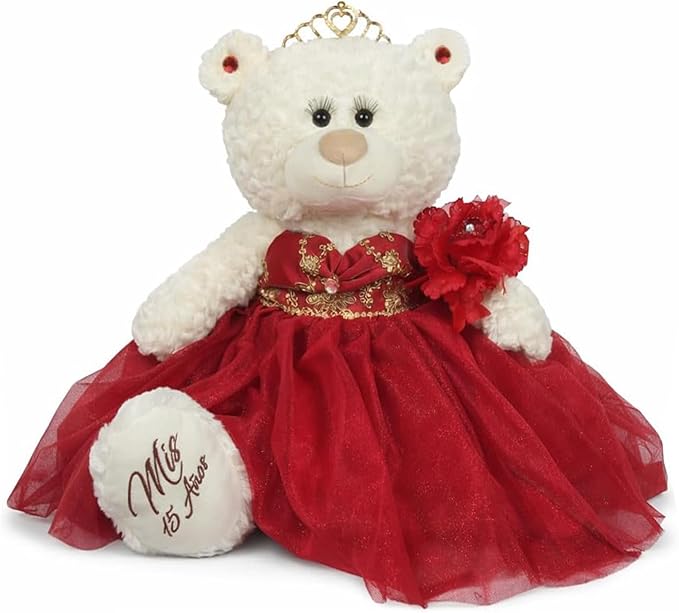 KINNEX COLLECTIONS SINCE 1997 Large 20” Quinceañera Teddy Bear Centerpiece – Elegant Dress, Oversized Keepsake Gift for 15...