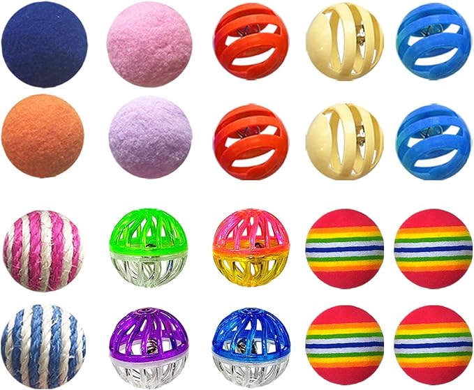 YULOYI Cat Toys for Indoor Cats, Cat Toys Balls, 20 Packs Interactive Cat Toy Set with Colorful Bell, Jingle Bell, Rainbo...