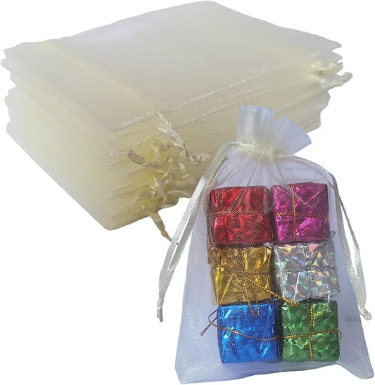 4x6 inch Organza Gift Bags with Drawstring for Jewelry,Candy,50 Count Ivory Sheer Fabric Clear Mesh Wrap Pouches Sachet fo...