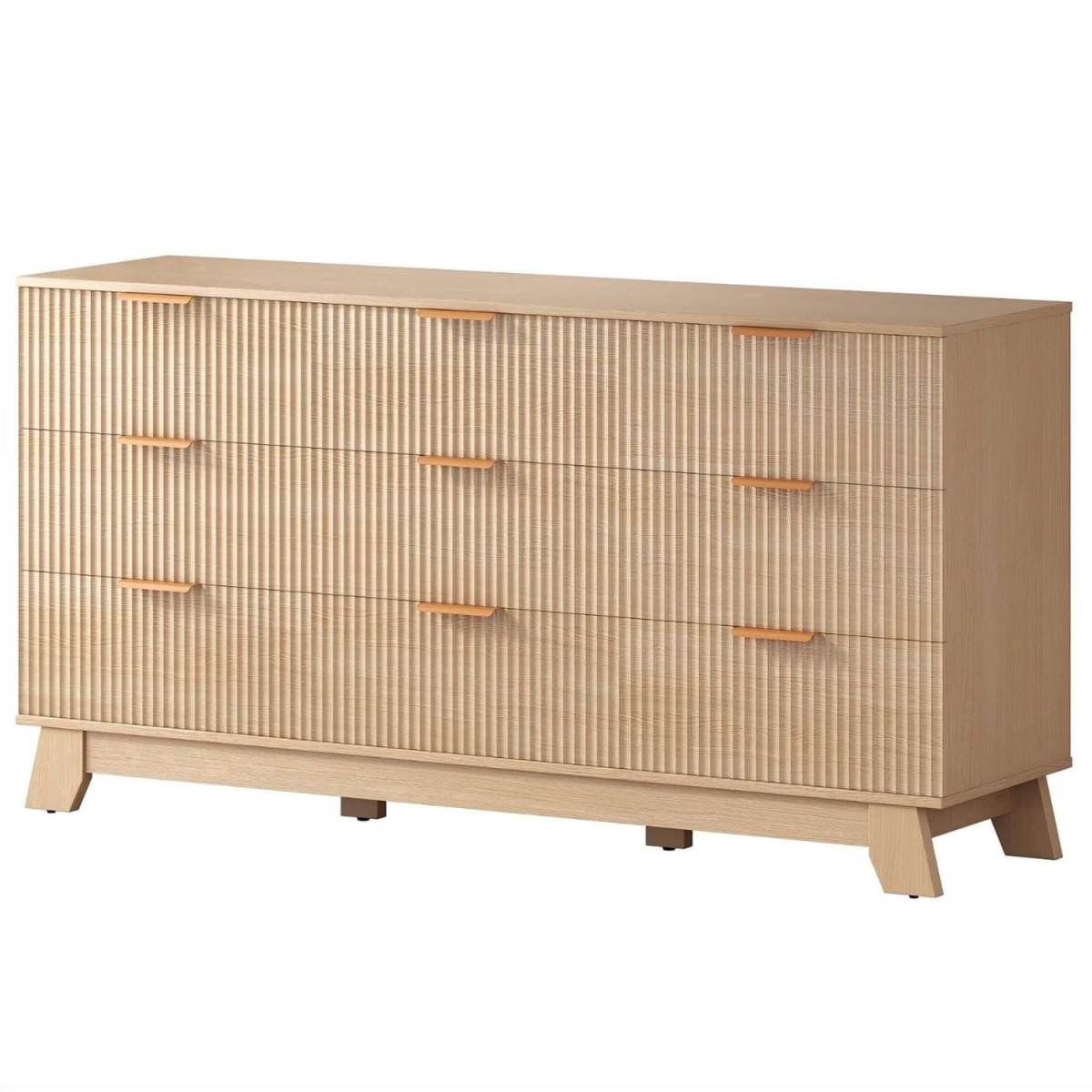 9 Drawer Wood Dresser With Fluted Panel Design, Modern Storage Cabinet For Bedroom, Living Room, Hallway