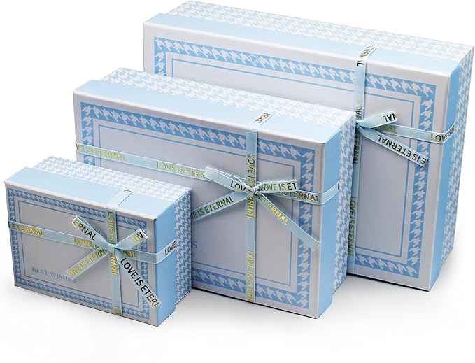 Giftilious Gift Boxes With Lids, Set of 3 Blue Gift Boxes For Presents, Elegant Present Boxes For Gifts, Assorted Gift Wra...