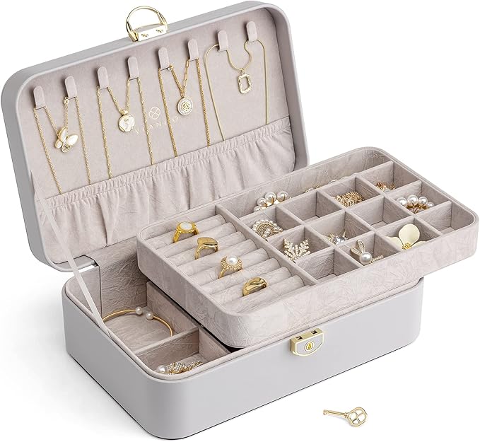 Vlando Jewelry Boxes for Women,2 Layers Jewelry Box with Lock,Birthday Gifts for Women Girls,Jewelry Organizers for Earrin...
