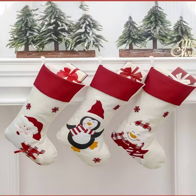 Large Christmas Sock Set - 47 Cm  With Santa, Snowman And Penguin Designs  Giant-sized Christmas Gift Bag, Suitable For Holiday Decorations, Candy And Gift Storage