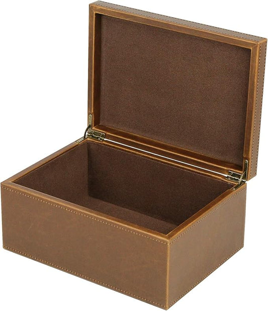 HofferRuffer Faux Leather Decorative Box, Large Wooden Structure Keepsake Box Accessory Organizer Jewelry Organizer with H...