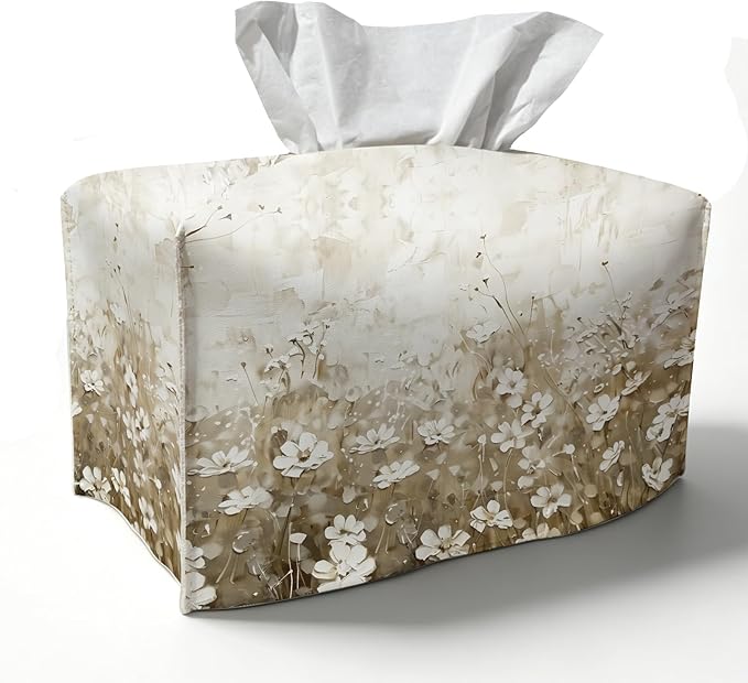 PaJiaNi Spring Wildflower Rectangle Tissue Box Cover,Summer Beige Floral Tissue Box Holder,Farmhouse Floral Decorative Fac...