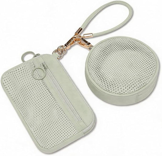 GIVLEFLY 2PCS Mesh Coin Purse Set with Wristlet Keychain, Small Zipper Card Holder & ID Pouch, Round Mini Cosmetic Bag, Br...