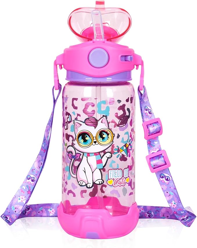 YOYTOO Kids Water Bottle with Straw/Lanyard for School Kids Girls Boys, 22oz BPA Free Child Drinking Water Bottle One-Clic...