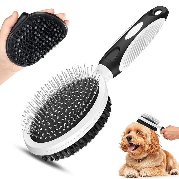 2PCS Pet Grooming Tools - Double-Sided Brush for Shedding and Bathing, Suitable for Short/Long Haired Dogs Cats and Horse...