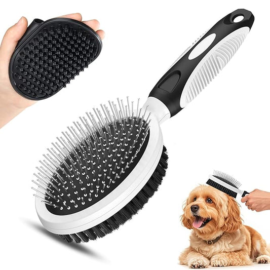 2PCS Pet Grooming Tools - Double-Sided Brush for Shedding and Bathing, Suitable for Short/Long Haired Dogs Cats and Horse...