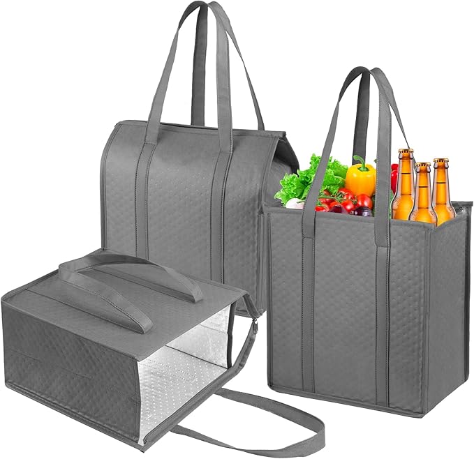 YZiCHENQQ Insulated Grocery Bags with Zippered top Frozen Food Shopping Groceries Travel Insulated Tote Cooler Thermal Bags
