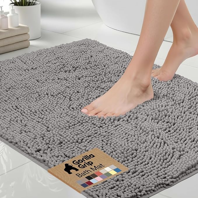 GORILLA GRIP Bath Rug Mat, Thick Soft Absorbent Chenille, Quick Dry Microfiber Mats, Rubber Backing Washable Shower Floor ...