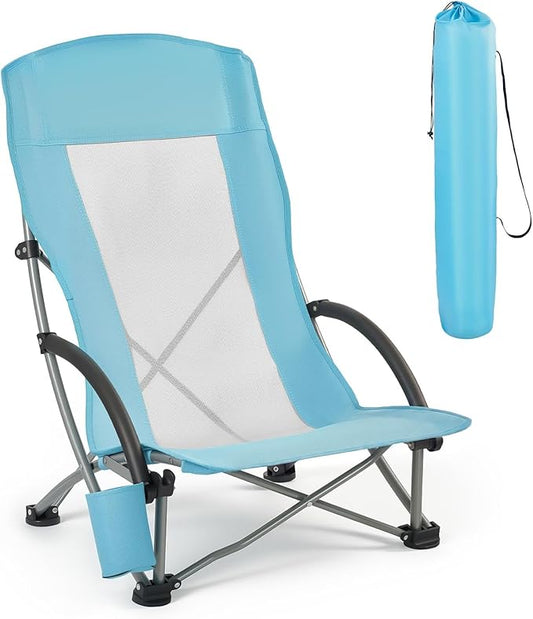 VEVOR Folding Beach Chair, High Back Camping Chairs for Adults, with Cup Pocket, Mesh Back, Carry Bag, Portable Extra Wide...