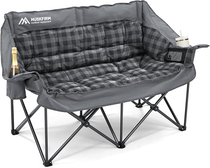 Double Camping Chair Padded 2 Person Camping Chair Camping Loveseat - Heavy Duty Oversized Camping Couch for Adults Outdoo...