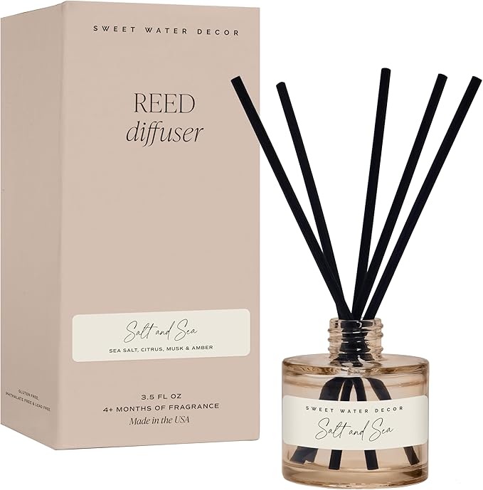 Sweet Water Decor Salt and Sea Reed Diffuser – Room Decor Aesthetic with Long-Lasting Premium Fragrance of Sea Salt, Citru...