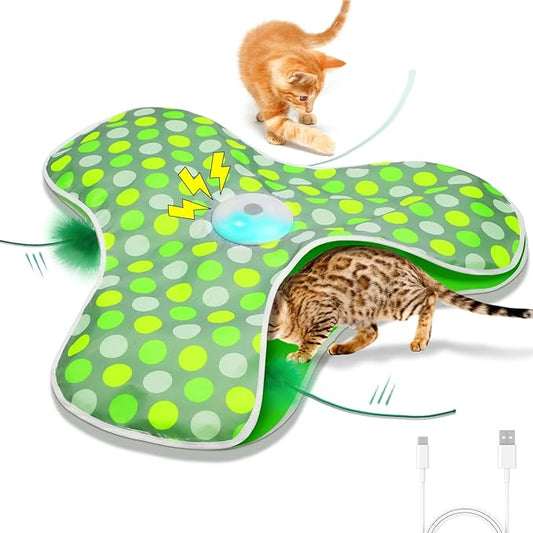 umosis Interactive Cat Toys Rechargeable,Moving Concealed Feathers,Real Mouse Squeaky,Touch Activated Cat Kitten Toy Exerc...