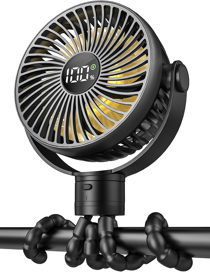 Portable Stroller Fan, 4000mAh Rechargeable Clip on Baby Fan 25H Battery Life, Head Detachable 360° Rotate Mini Fans, 4 Sp...