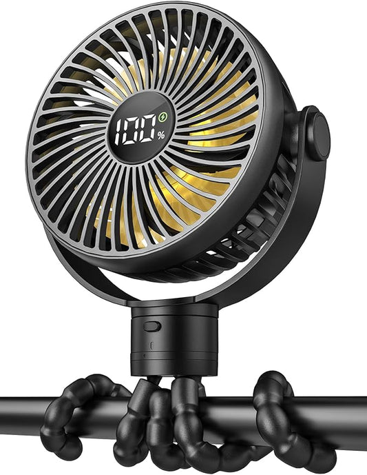 Portable Stroller Fan, 4000mAh Rechargeable Clip on Baby Fan 25H Battery Life, Head Detachable 360° Rotate Mini Fans, 4 Sp...