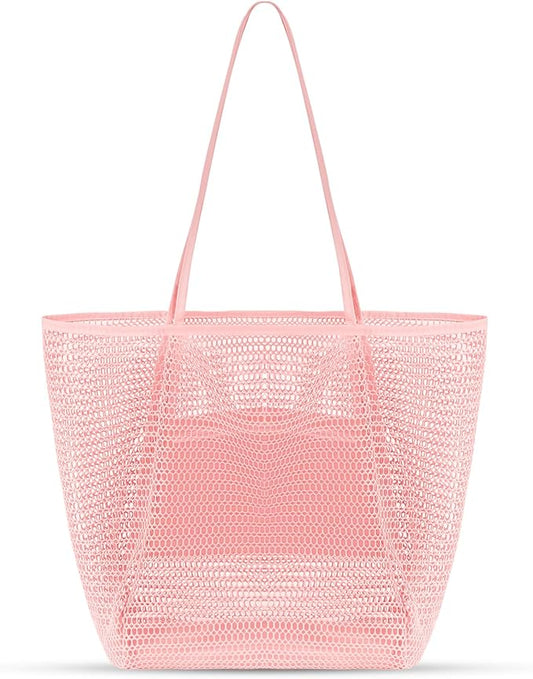 Tavaleu Mesh Beach Bag, Beach Bags for Women, Woven Straw Beach Tote Bag Waterproof with Inner Pocket, Packable Beach Bag