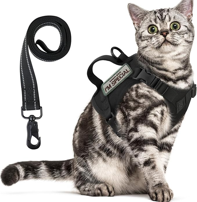 Tactical Cat Harness for Walking Escape Proof, Soft Mesh Adjustable Pet Vest Harness for Large Cat, Small Dog and Khaki (B...
