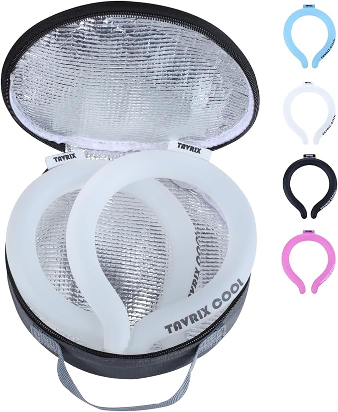 2Pack Neck Cooling Tubes with Insulated Cooler Bag - Reusable Ice Neck Cooler for Hot Weather, Hands Free Cooling Ring, Ch...