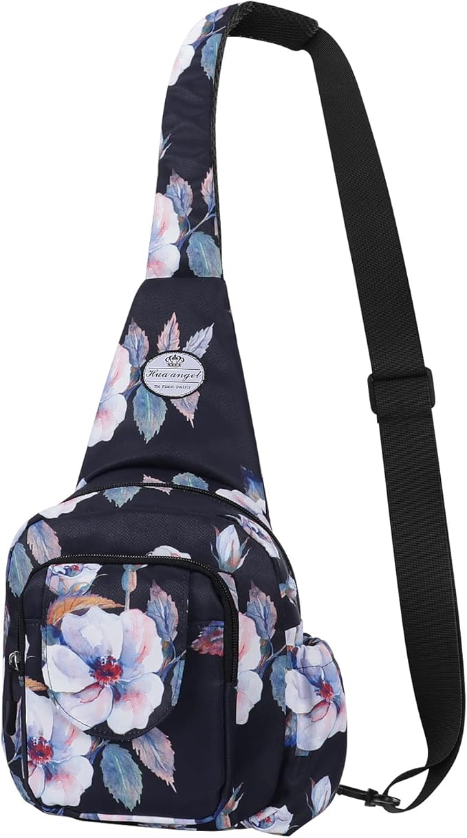 HUA ANGEL Floral Sling Bag, Small Lightweight Crossbody Shoulder Chest Bag for Men & Women Compact Travel Hiking Mini Daypack
